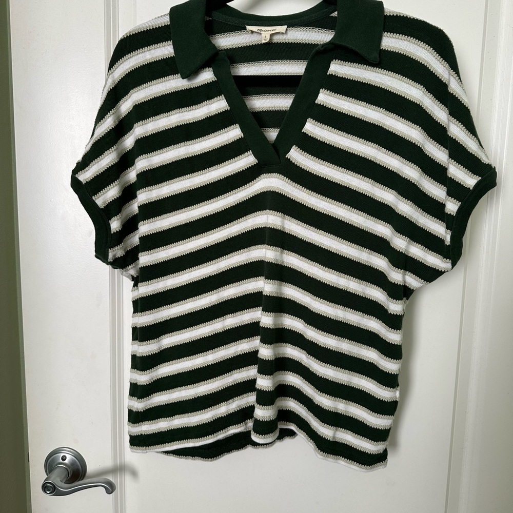 Madewell Olive and Cream Striped Knit Top